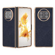 For Huawei Mate X3 Electroplating Cross Texture Genuine Leather Phone Case(Blue) - Huawei Cases by PMC TechLife | Online Shopping South Africa | PMC TechLife | Buy Now Pay Later Mobicred