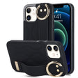 For iPhone 12 mini Non-slip Full Coverage Ring PU Phone Case with Wristband(Black) - iPhone 12 mini Cases by PMC TechLife | Online Shopping South Africa | PMC TechLife