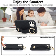 For iPhone 12 mini Non-slip Full Coverage Ring PU Phone Case with Wristband(Black)