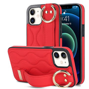 For iPhone 12 mini Non-slip Full Coverage Ring PU Phone Case with Wristband(Red)