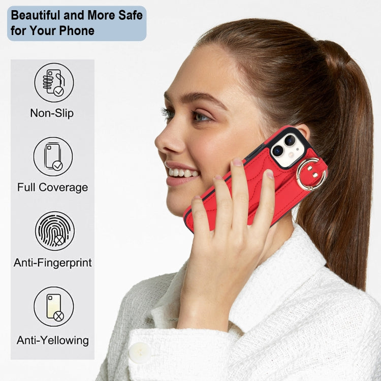 For iPhone 12 mini Non-slip Full Coverage Ring PU Phone Case with Wristband(Red)