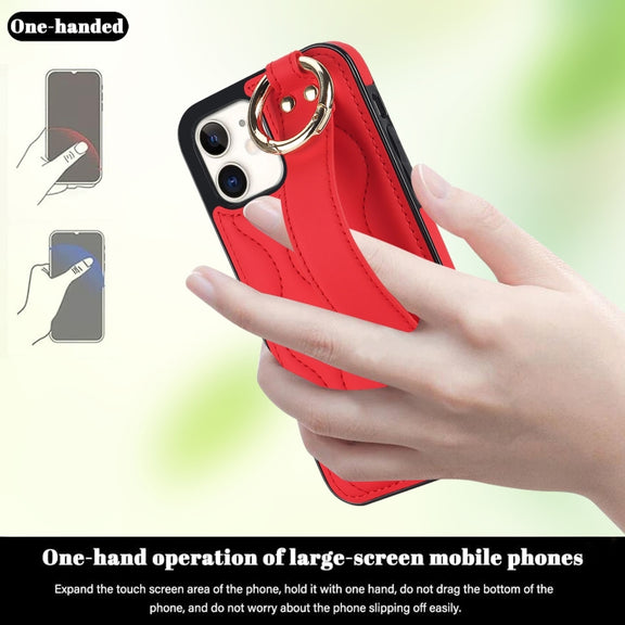 For iPhone 12 mini Non-slip Full Coverage Ring PU Phone Case with Wristband(Red)