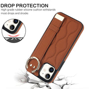 For iPhone 12 mini Non-slip Full Coverage Ring PU Phone Case with Wristband(Brown)