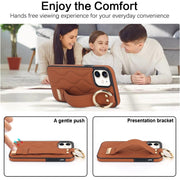 For iPhone 12 mini Non-slip Full Coverage Ring PU Phone Case with Wristband(Brown)
