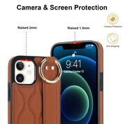 For iPhone 12 mini Non-slip Full Coverage Ring PU Phone Case with Wristband(Brown)