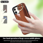 For iPhone 12 mini Non-slip Full Coverage Ring PU Phone Case with Wristband(Brown)