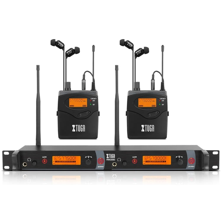 XTUGA RW2080 UHF Wireless Stage Singer In-Ear Monitor System 2 BodyPacks(UK Plug)
