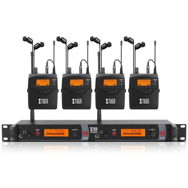 XTUGA RW2080 UHF Wireless Stage Singer In-Ear Monitor System 4 BodyPacks(US Plug)