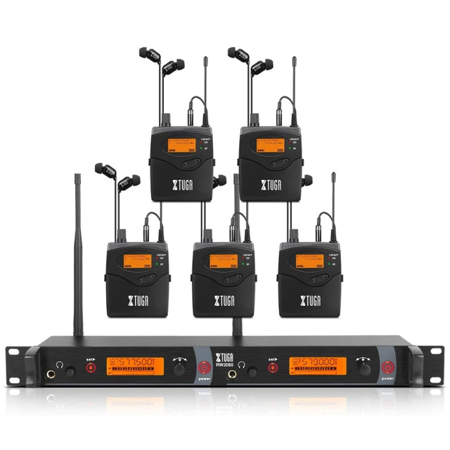 XTUGA RW2080 UHF Wireless Stage Singer In-Ear Monitor System 5 BodyPacks(US Plug)