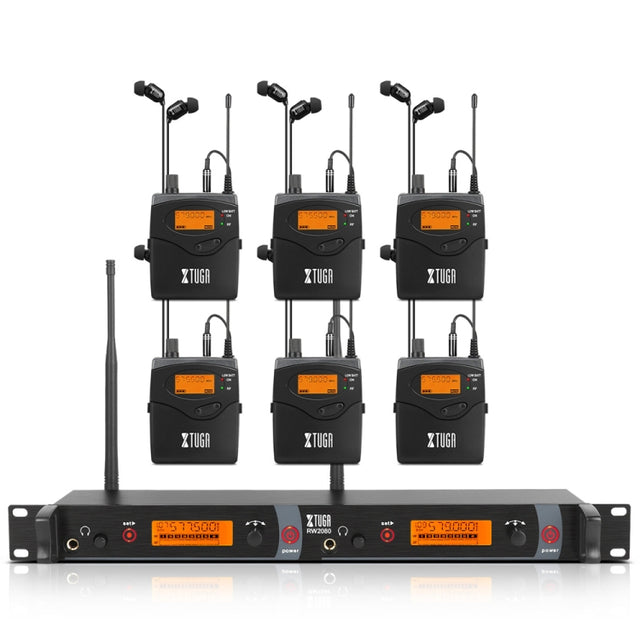 XTUGA RW2080 UHF Wireless Stage Singer In-Ear Monitor System 6 BodyPacks(UK Plug)