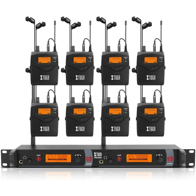 XTUGA RW2080 UHF Wireless Stage Singer In-Ear Monitor System 8 BodyPacks(AU Plug)