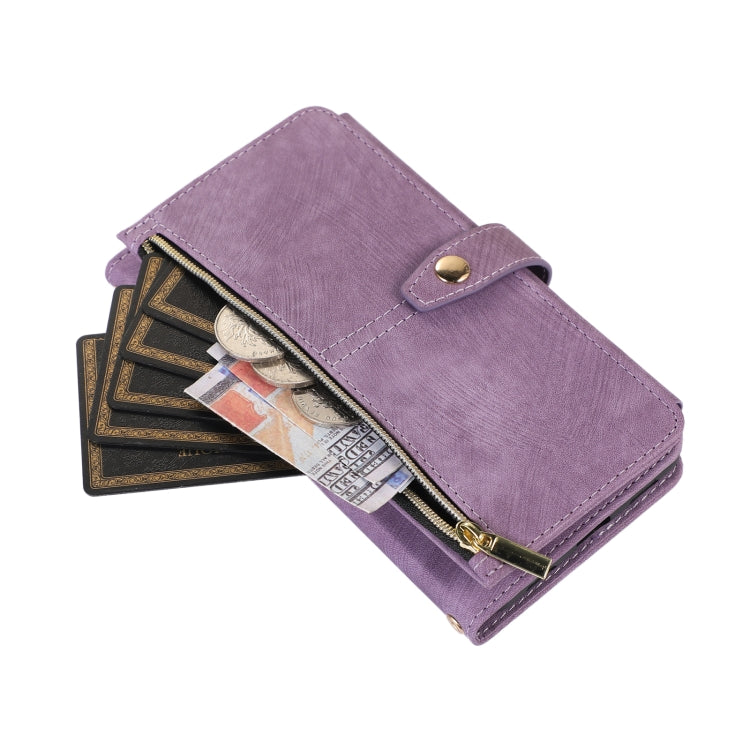 For Google Pixel 7a Dream 9-Card Wallet Zipper Bag Leather Phone Case(Purple)