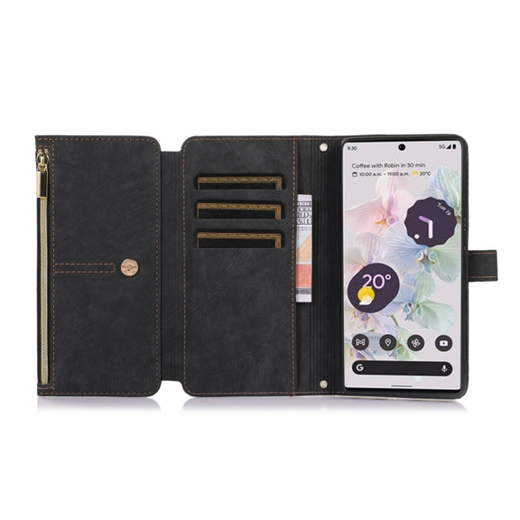 For Google Pixel 6a Dream 9-Card Wallet Zipper Bag Leather Phone Case(Black)