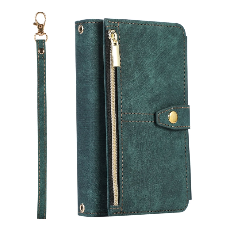 For Google Pixel Fold Dream 9-Card Wallet Zipper Bag Leather Phone Case(Green)
