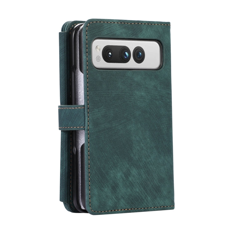 For Google Pixel Fold Dream 9-Card Wallet Zipper Bag Leather Phone Case(Green)