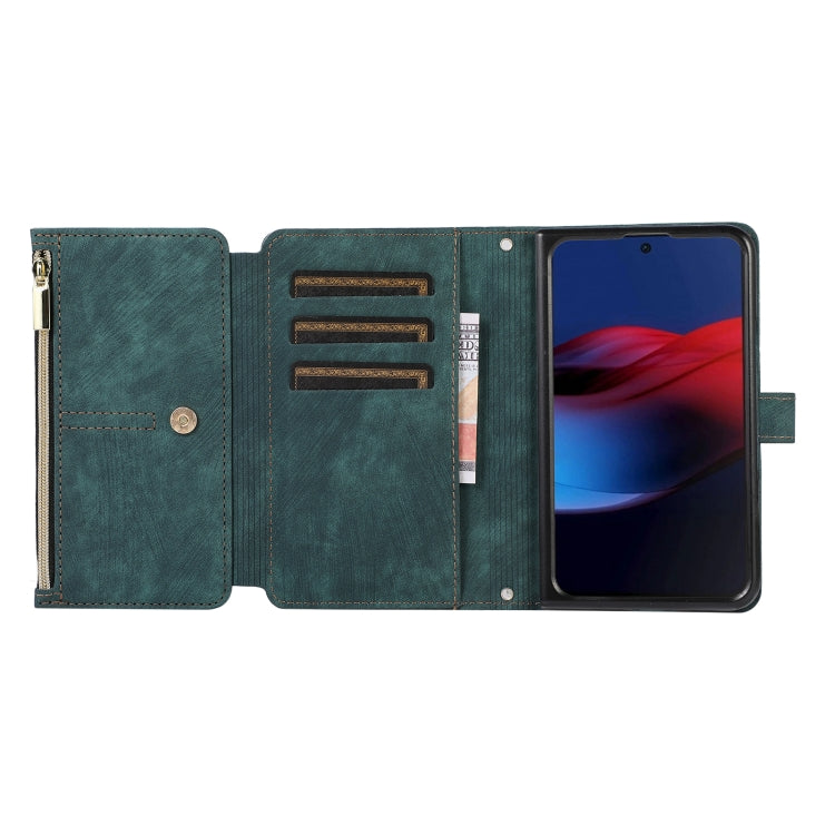 For Google Pixel Fold Dream 9-Card Wallet Zipper Bag Leather Phone Case(Green)