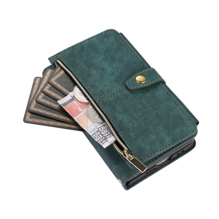 For Google Pixel Fold Dream 9-Card Wallet Zipper Bag Leather Phone Case(Green)