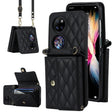 For Huawei P50 Pocket Rhombic Texture Card Bag PU Phone Case with Long Lanyard(Black) - Huawei Cases by PMC TechLife | Online Shopping South Africa | PMC TechLife | Buy Now Pay Later Mobicred