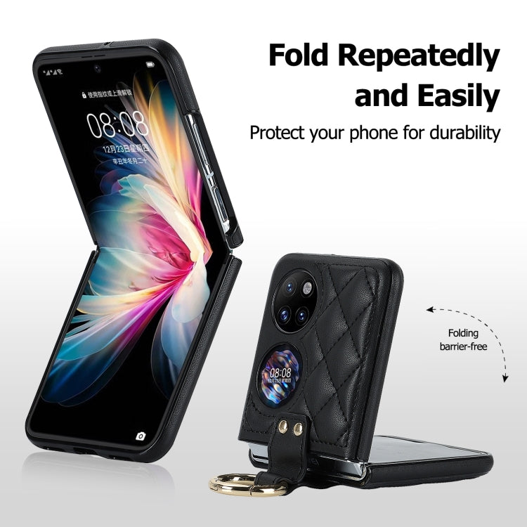For Huawei P50 Pocket Rhombic Microfiber Folding Phone Case with Ring(Black)
