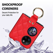 For Huawei P50 Pocket Rhombic Microfiber Folding Phone Case with Ring(Red)