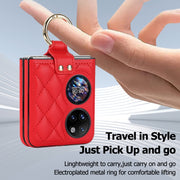 For Huawei P50 Pocket Rhombic Microfiber Folding Phone Case with Ring(Red)
