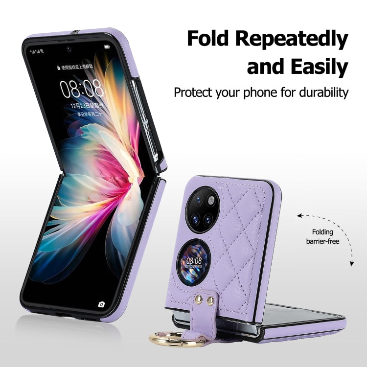 For Huawei P50 Pocket Rhombic Microfiber Folding Phone Case with Ring(Purple)