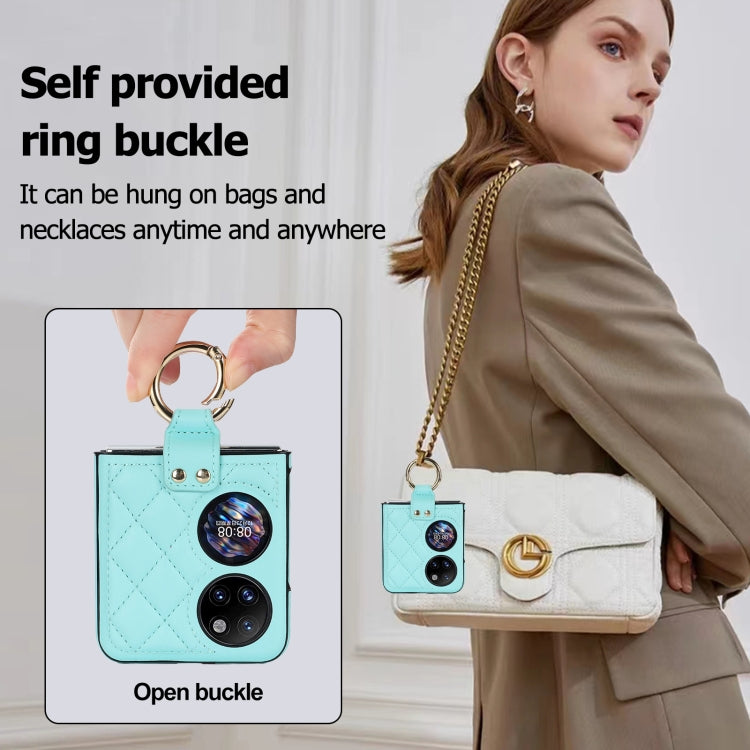 For Huawei P50 Pocket Rhombic Microfiber Folding Phone Case with Ring(Blue)