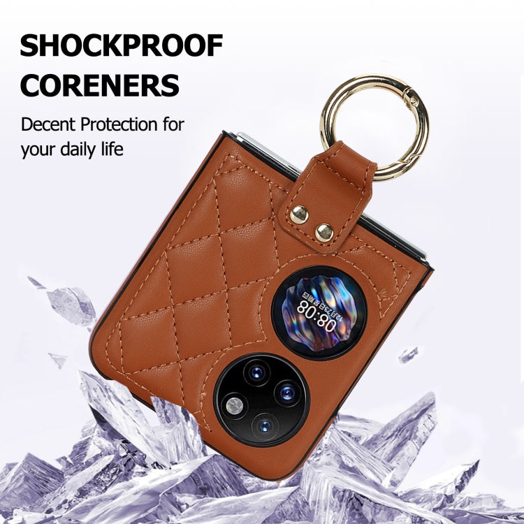 For Huawei P50 Pocket Rhombic Microfiber Folding Phone Case with Ring(Brown)