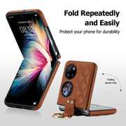For Huawei P50 Pocket Rhombic Microfiber Folding Phone Case with Ring(Brown)