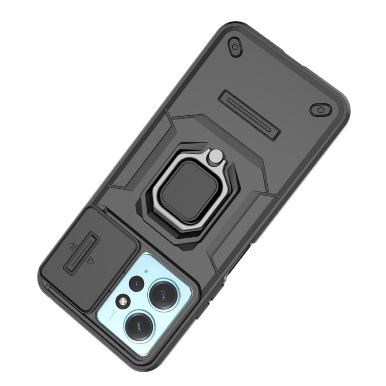 For Xiaomi Redmi Note 12 4G Global Sliding Camshield TPU + PC Shockproof Phone Case with Holder(Purple)