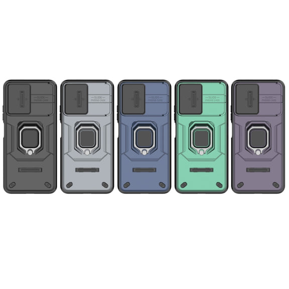 For Xiaomi Redmi Note 12 5G Global Sliding Camshield TPU + PC Shockproof Phone Case with Holder(Purple)