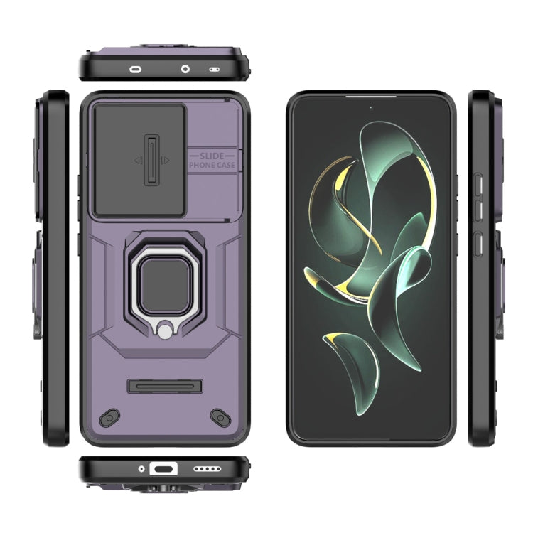 For Xiaomi Redmi K60 Ultra 5G Sliding Camshield TPU + PC Shockproof Phone Case with Holder(Purple)