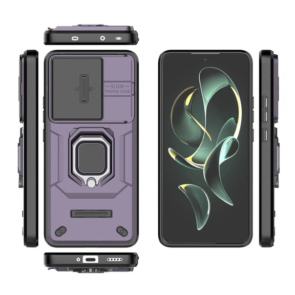 For Xiaomi Redmi K60 Ultra 5G Sliding Camshield TPU + PC Shockproof Phone Case with Holder(Purple)