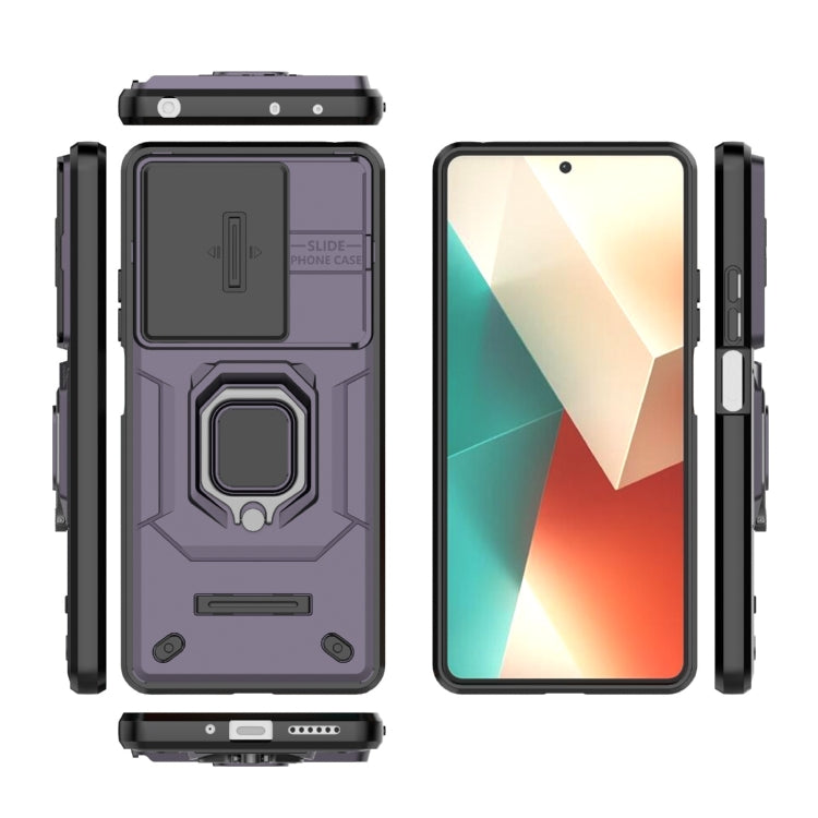 For Xiaomi Redmi Note 13 5G Sliding Camshield TPU + PC Shockproof Phone Case with Holder(Purple)