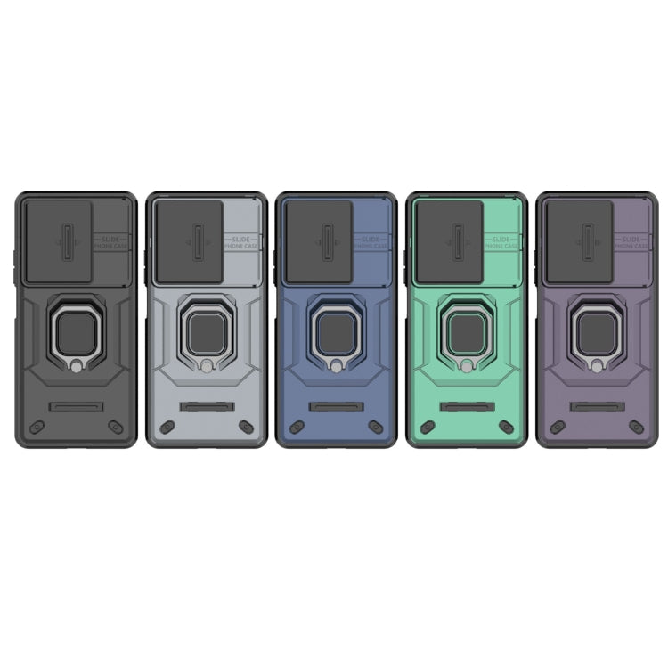 For Xiaomi Redmi Note 13 5G Sliding Camshield TPU + PC Shockproof Phone Case with Holder(Purple)