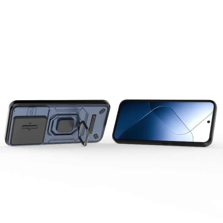 For Xiaomi 14 Sliding Camshield TPU + PC Shockproof Phone Case with Holder(Blue)