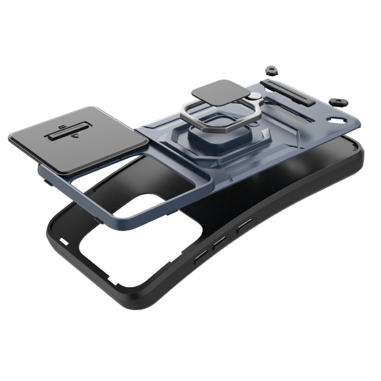 For Xiaomi 14 Sliding Camshield TPU + PC Shockproof Phone Case with Holder(Blue)
