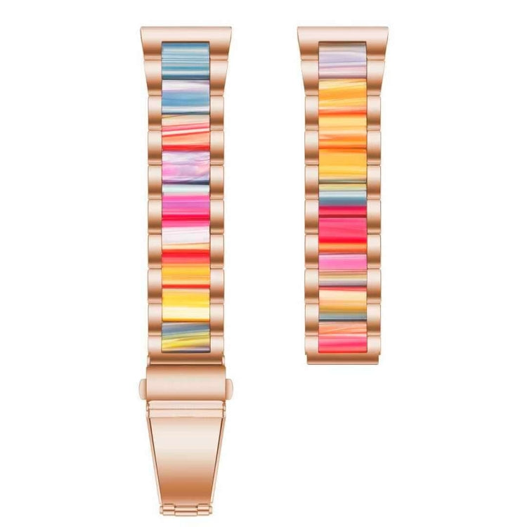For Samsung Galaxy Watch 6 / 6 Classic Three Bead Resin Metal Watch Band(Rose Gold Rainbow)