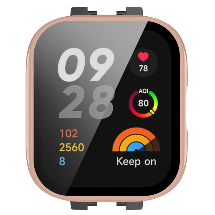 For Redmi Watch 3 Lite / Redmi Watch 3 Active PC + Tempered Film Integrated Watch Protective Case(Pink)