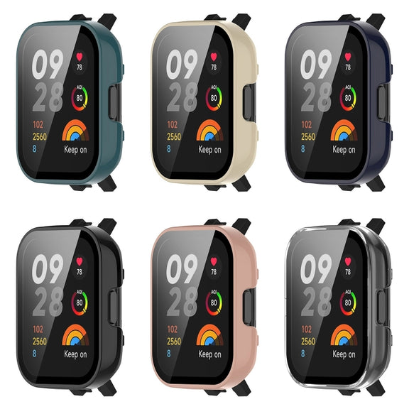 For Redmi Watch 3 Lite / Redmi Watch 3 Active PC + Tempered Film Integrated Watch Protective Case(Pink)