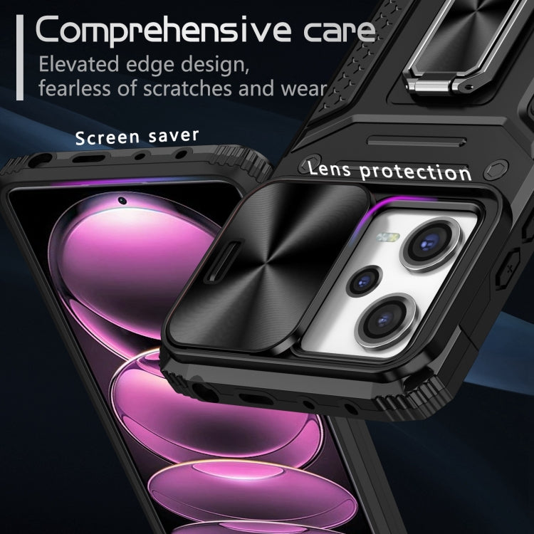 For Redmi Note 12 Pro Global Camshield Robot TPU Hybrid PC Phone Case(Black)