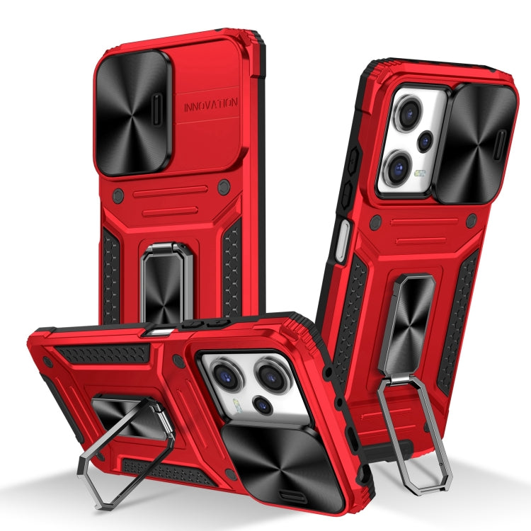 For Redmi Note 12 Pro Global Camshield Robot TPU Hybrid PC Phone Case(Red)