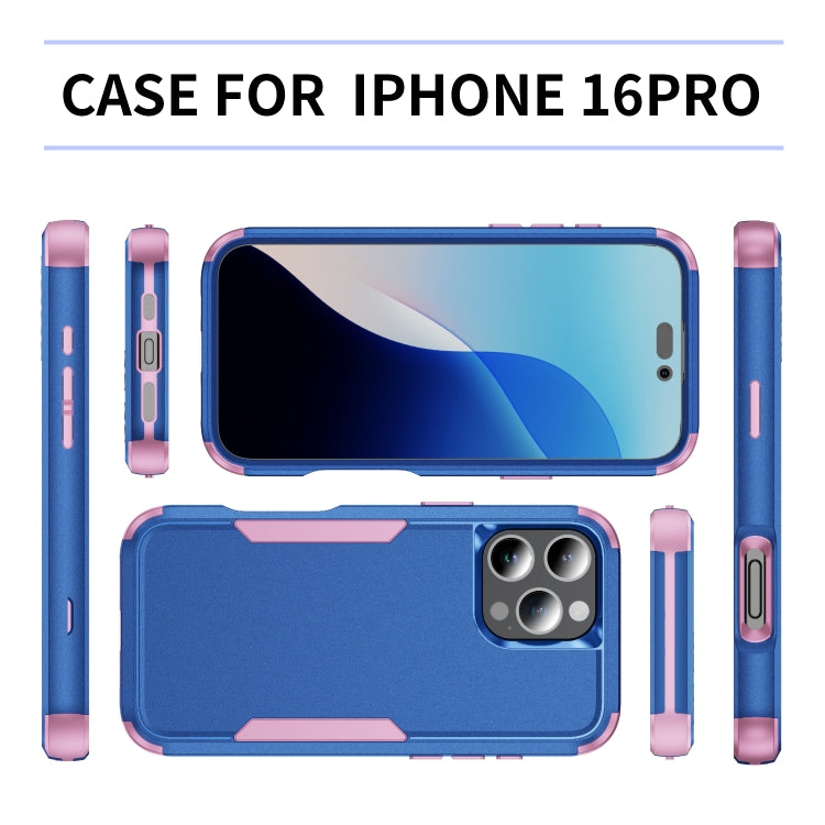 For iPhone 16 Pro Commuter Shockproof TPU + PC Phone Case(Royal Blue+Pink)