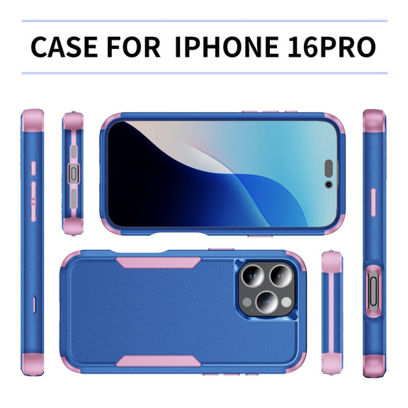 For iPhone 16 Pro Commuter Shockproof TPU + PC Phone Case(Royal Blue+Pink)