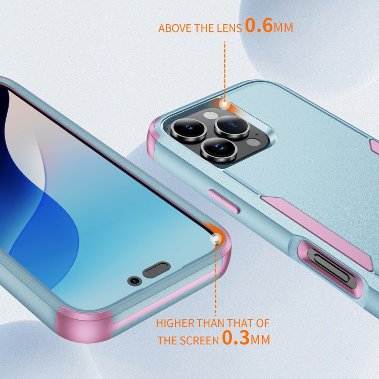 For iPhone 16 Pro Commuter Shockproof TPU + PC Phone Case(Grey Green+Pink)