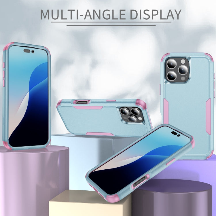 For iPhone 16 Pro Commuter Shockproof TPU + PC Phone Case(Grey Green+Pink)