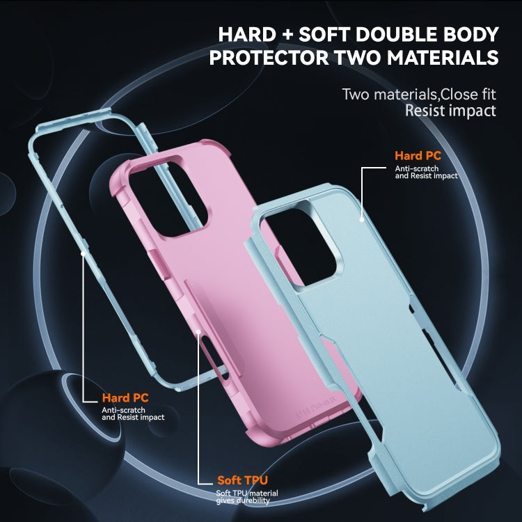 For iPhone 16 Pro Commuter Shockproof TPU + PC Phone Case(Grey Green+Pink)