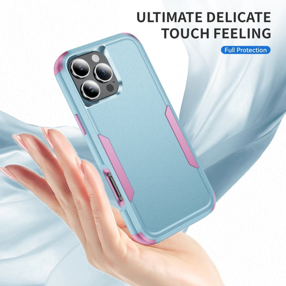 For iPhone 16 Pro Commuter Shockproof TPU + PC Phone Case(Grey Green+Pink)