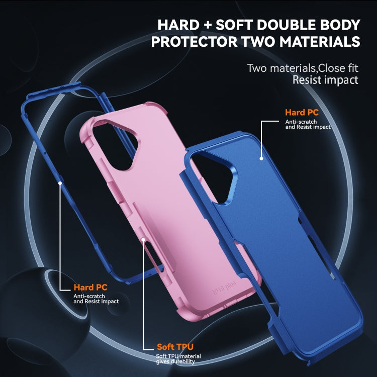 For iPhone 16 Plus Commuter Shockproof TPU + PC Phone Case(Royal Blue+Pink)