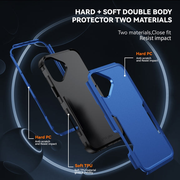 For iPhone 16 Plus Commuter Shockproof TPU + PC Phone Case(Royal Blue+Black)